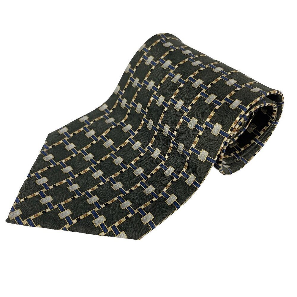 JON PAUL LUKE 100%‎ Silk Geometric Pattern Green Blue Gold Tie 4"